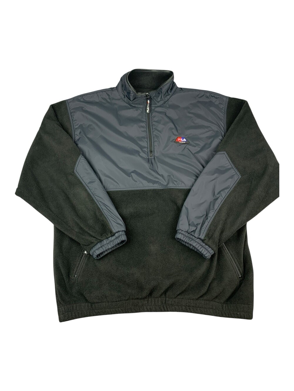 Vintage 90s FILA Tech Mens 1/4 Zip Pullover Fleece Black Gray Size XL USA Made